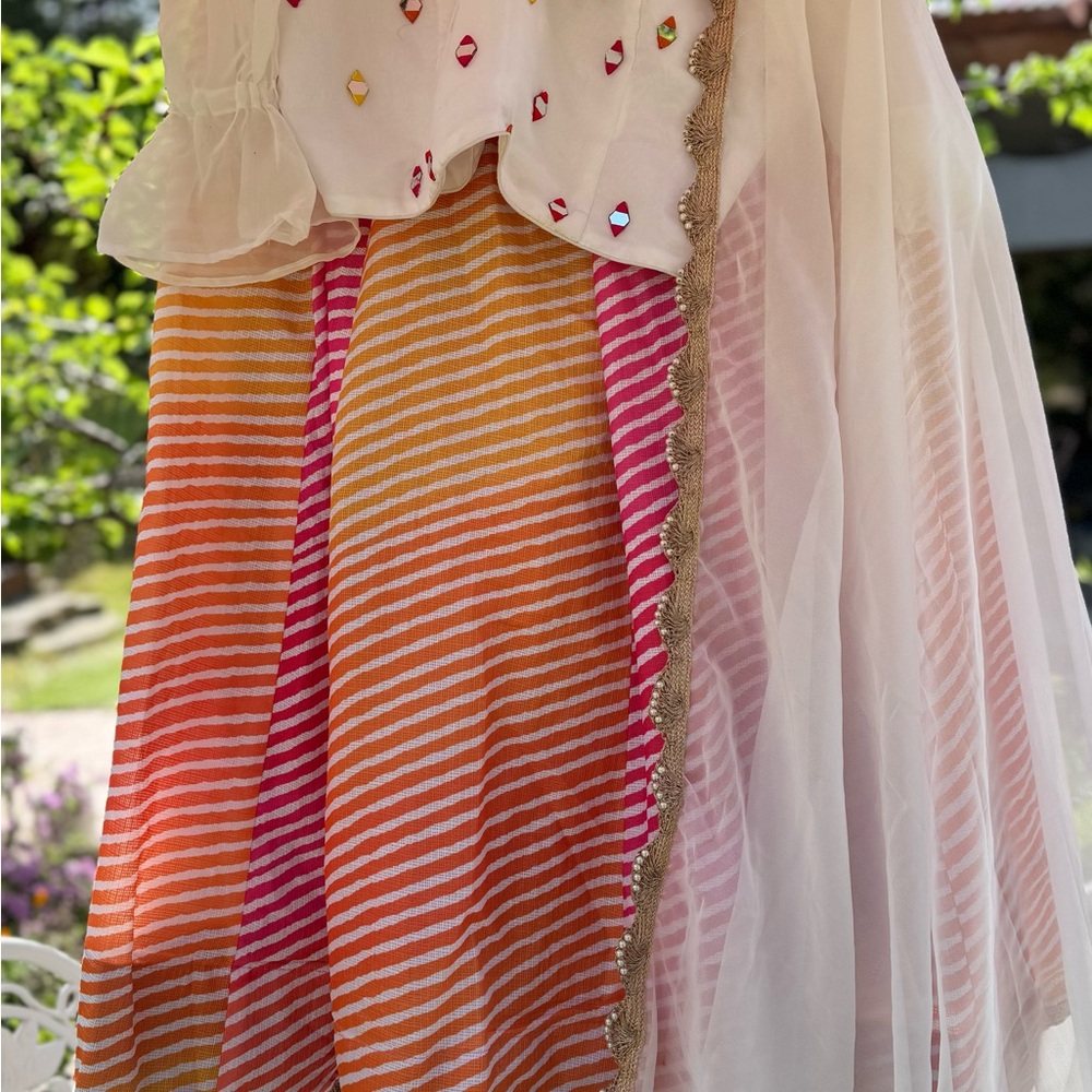 Lehenga, blouse, dupatta Striped Pink & Yellow Maxi Skirt - Women - Picture 8 of 9